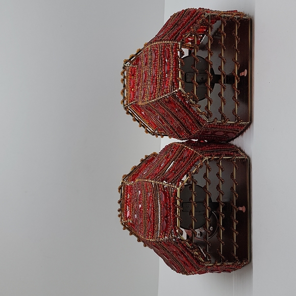 Partylite Pair of Moroccan Red & Gold Beaded Tealight Sconces - Picture 7 of 14